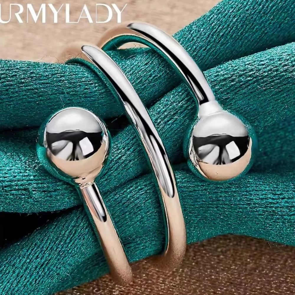 URMYLADY Silver Double Round Head Ring Adjustable Size 6 - Picture 2 of 5